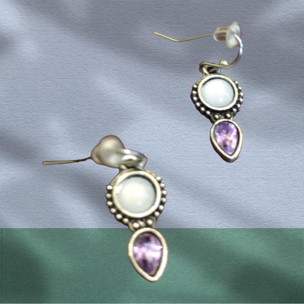 Yaomiao Crystal Dangle Circle/Water Drop Earrings White/Purple W